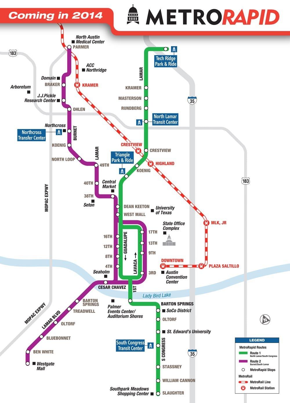 metro rail 오스틴 지도